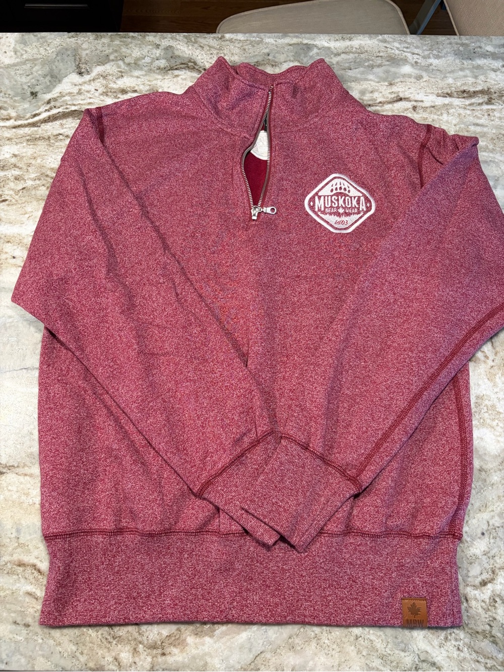 MUSKOKA BEAR WEAR-  Quarter-Zip Heathered Cranberry Pullover Sweater